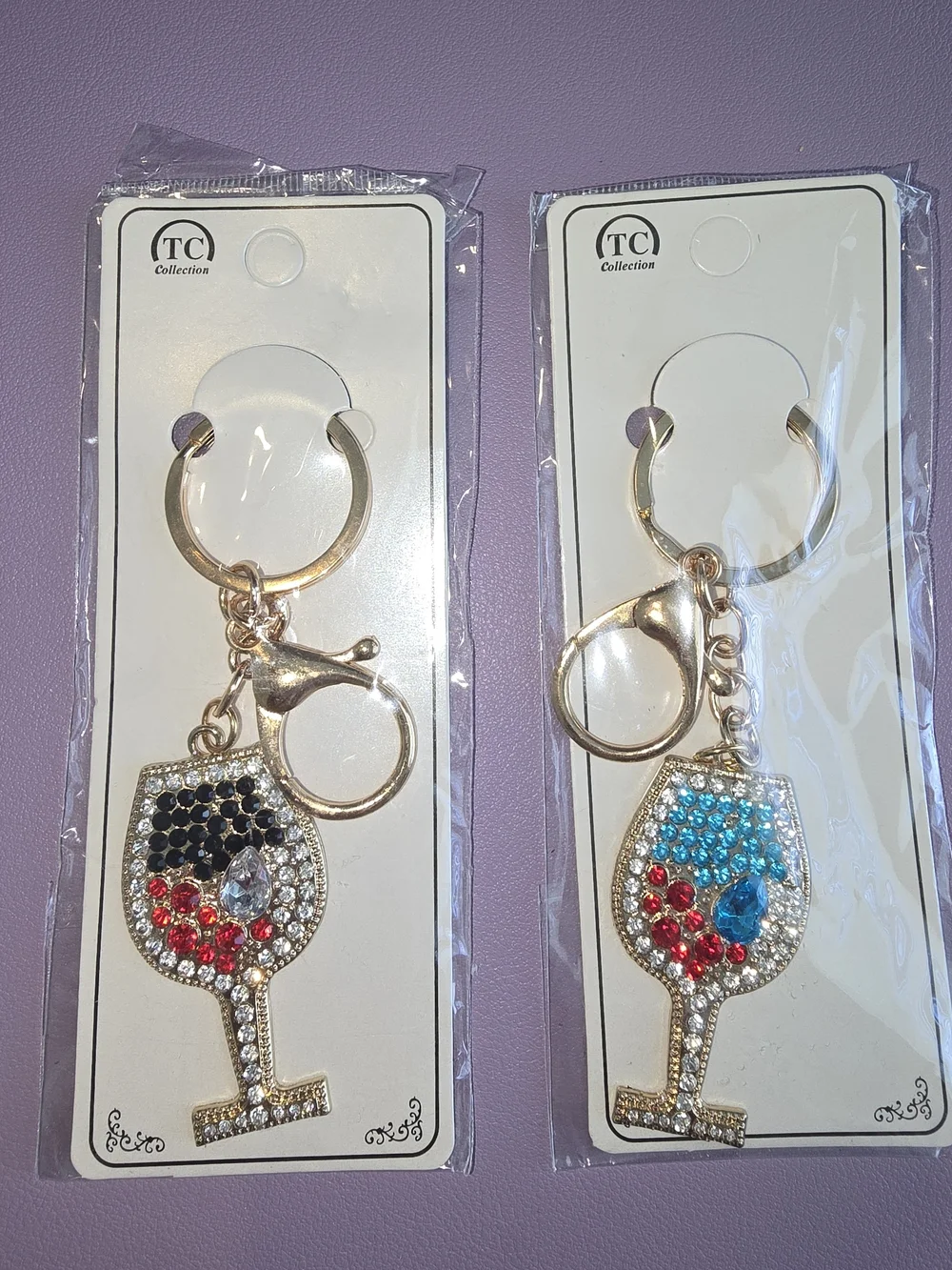 Pick One! TC COLLECTION Gold Wine Glass Keychain with Multicolor Rhinestones